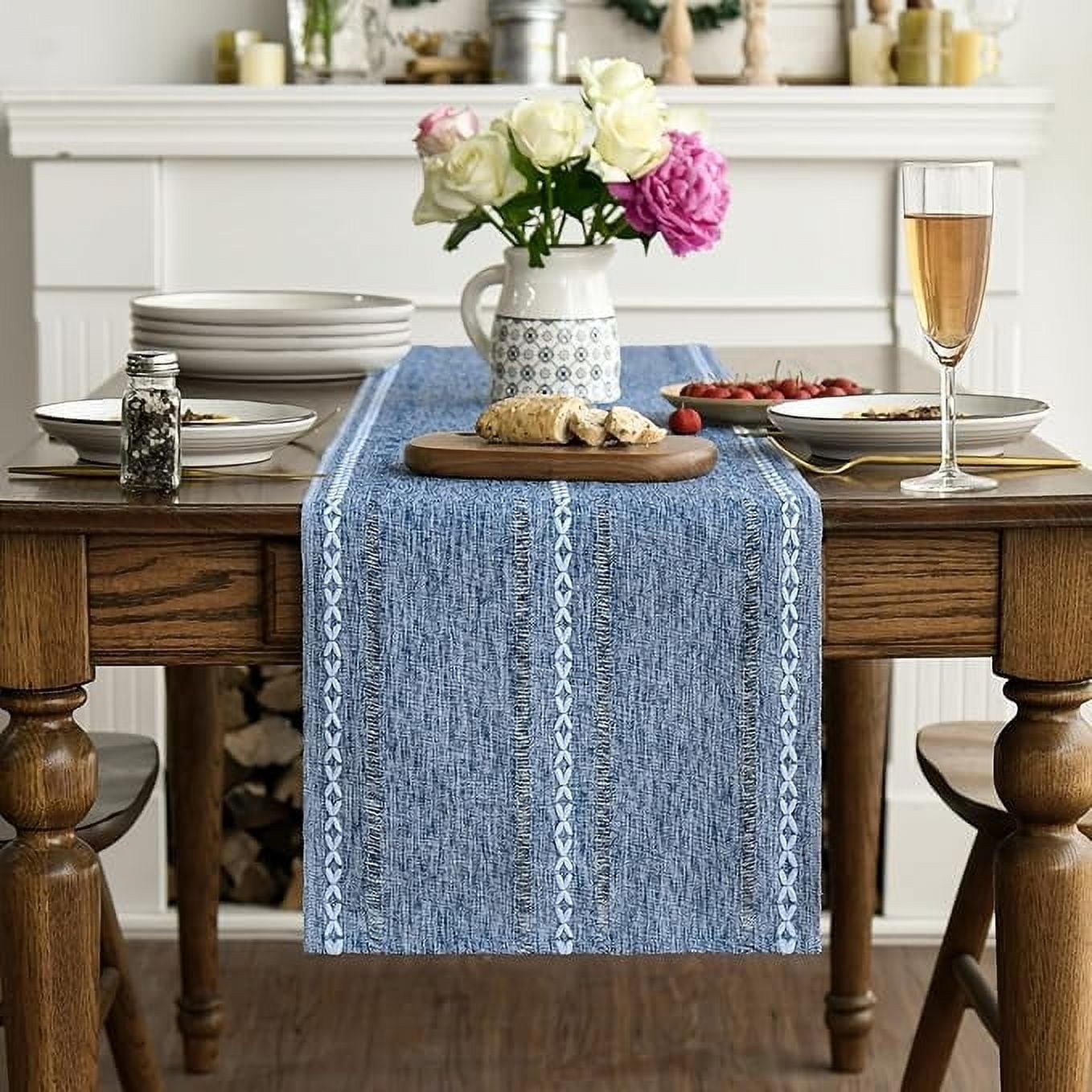 Linen Table Runner for Dining Table 13 x 72 Inch Cream Burlap Linen Style Rustic Farmhouse Kitchen Dining Room Decoraton