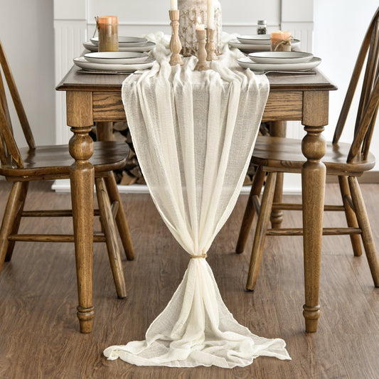 Beige Cheesecloth Table Runner, 35 x 118 Inch Rustic Gauze Boho Tablecloth for Bridal Shower Wedding Party Table Decoration