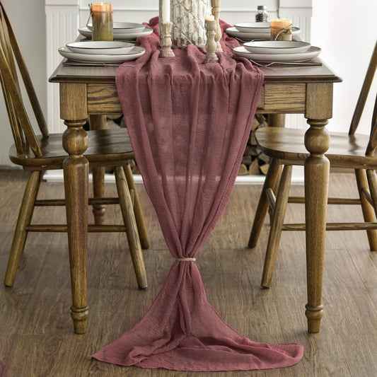 Wine Cheesecloth Table Runner, 35 x 118 Inch Rustic Gauze Boho Tablecloth for Bridal Shower Wedding Party Table Decoration