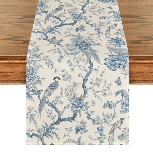 72 x 13 Machine Washable Vibrant Polyester Peacock Flower Spring Table Runner
