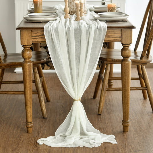 Ivory Cheesecloth Table Runner Cream White, 35 x 118 Inch Rustic Gauze Boho Tablecloth for Bridal Shower Wedding Party Table Decoration